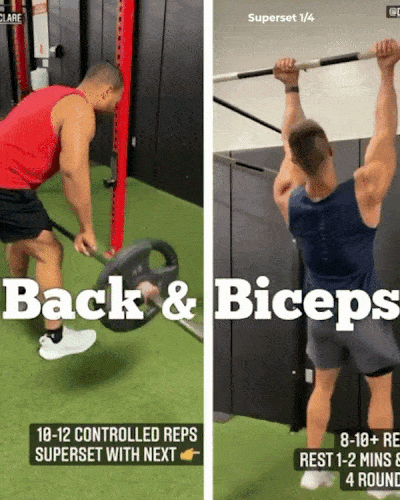 Back and biceps superset - bent over rows and chin-ups
